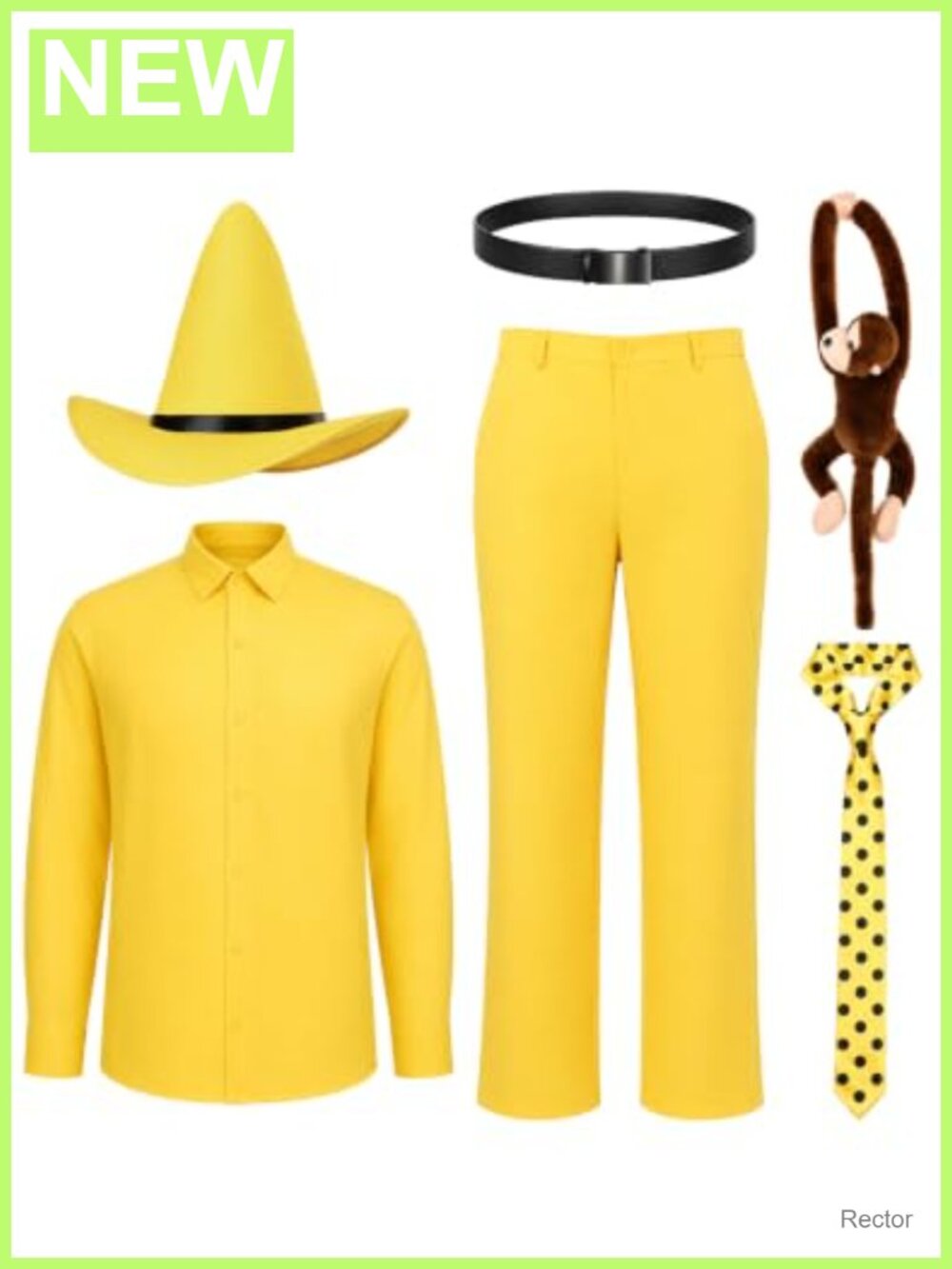 Men’s Yellow Hat Costume 6PCS Adult Suit with Plush Monkey